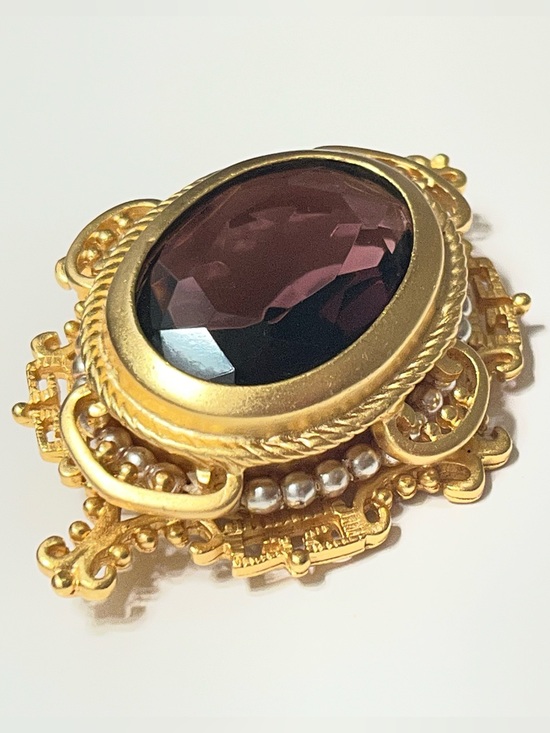 Joan Rivers Jewelry - Vintage 90s Joan Rivers Victorian Amethyst Pearl Brooch Classics Collection Pin